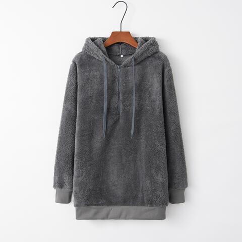 Quarter-Zip Drawstring Teddy Hoodie (BFD) T - Deals DejaVu