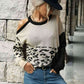 Leopard Color Block Cold-Shoulder Sweater - Deals DejaVu