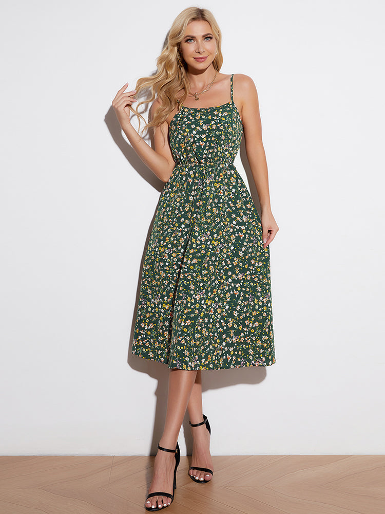 Ditsy Floral Tied Spaghetti Strap Dress (BWD)(WS06)T