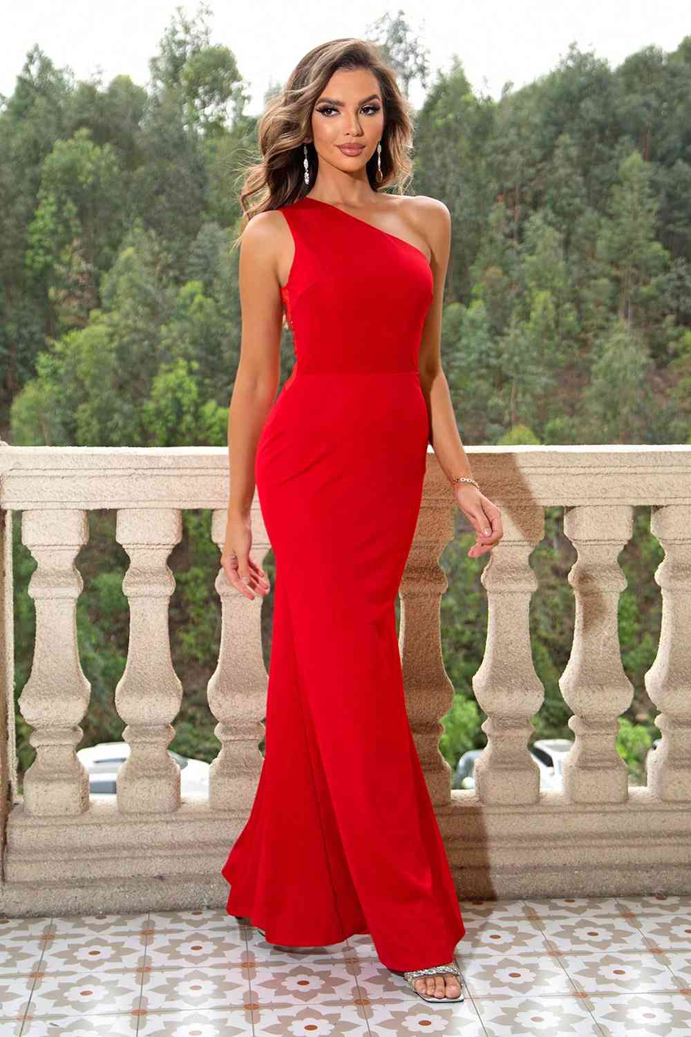 One-Shoulder Sleeveless Maxi Dress (BWM) T - Deals DejaVu