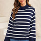 Striped Slit Drop Shoulder Sweater
