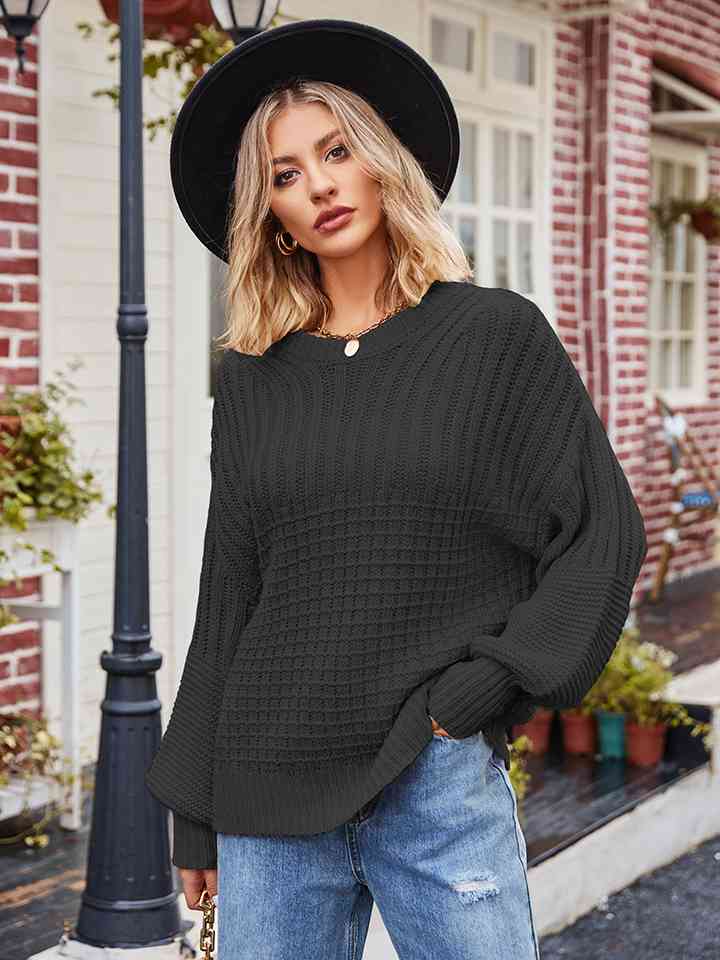 Round Neck Dropped Shoulder Sweater - Deals DejaVu