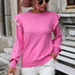 Round Neck Ruffle Trim Long Sleeve Pullover Sweater