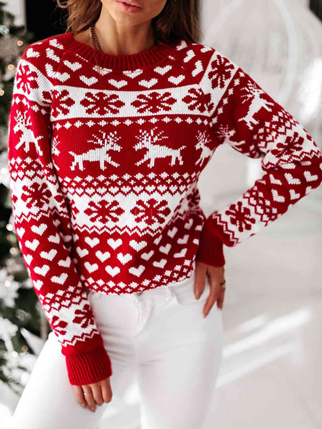 Christmas Theme Round Neck Sweater