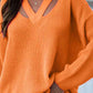 Full Size Cutout V-Neck Rib-Knit Sweater - Deals DejaVu