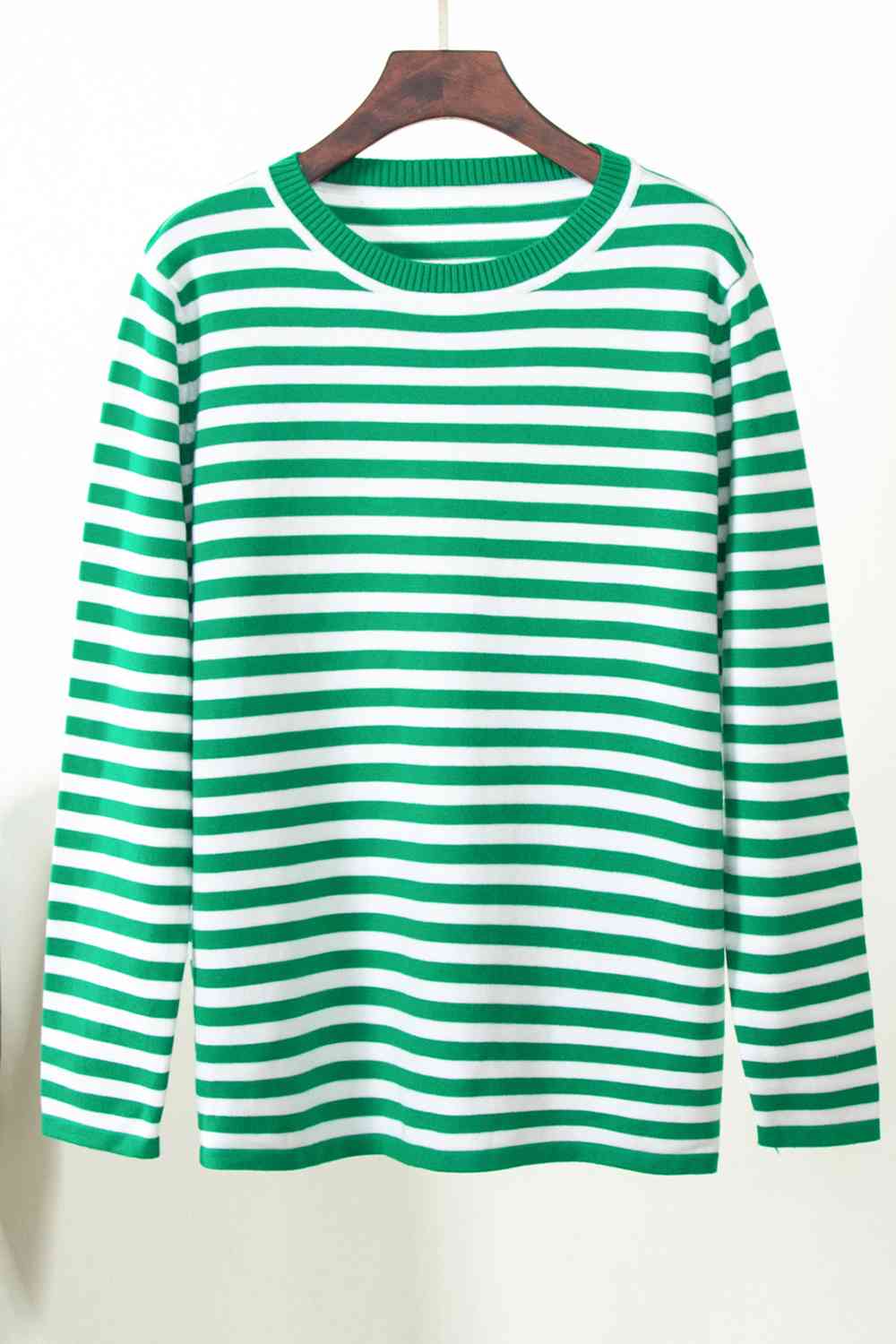 Striped Round Neck Long Sleeve Sweater - Deals DejaVu