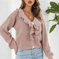 Ruffle Trim Button-Down Dropped Shoulder Sweater