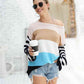 Striped Ribbed Trim Bell Sleeve Sweater - Deals DejaVu