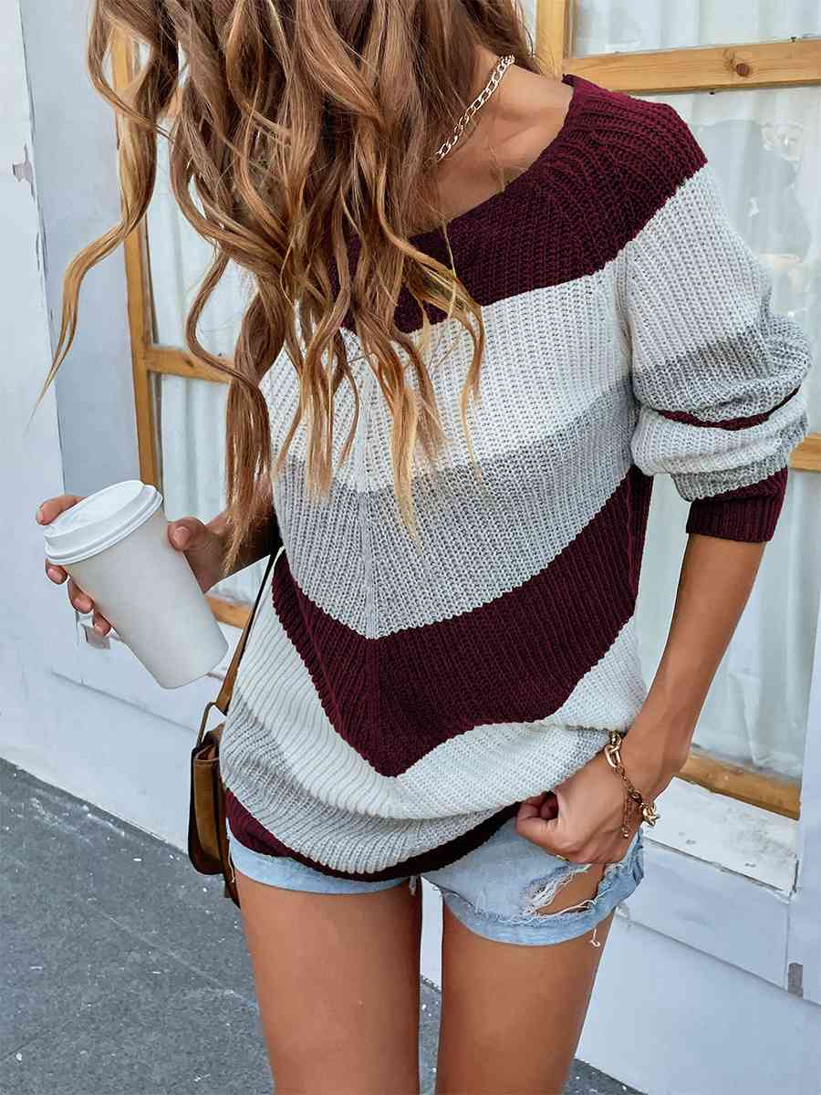 Color Block Rib-Knit Sweater - Deals DejaVu