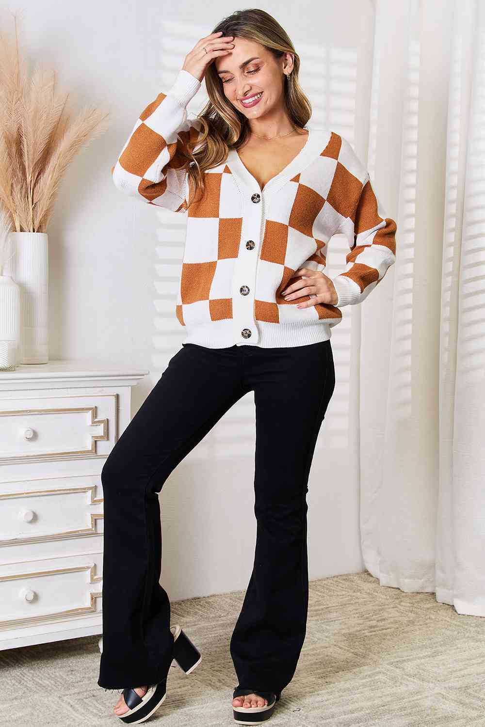 Double Take Button-Up V-Neck Dropped Shoulder Cardigan (BFD) T - Deals DejaVu