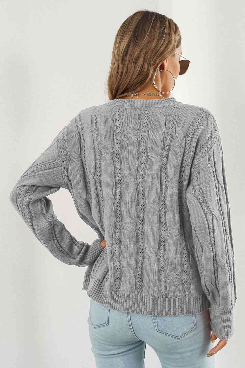 Round Neck Long Sleeve Sweater - Deals DejaVu