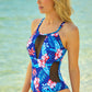 Floral Crisscross Spliced Mesh One-Piece Swimsuit (TB10D) T - Deals DejaVu