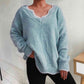 V-Neck Drop Shoulder Long Sleeve Sweater - Deals DejaVu