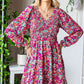 Floral Smocked V-Neck Flounce Sleeve Dress (MWBT) T - Deals DejaVu