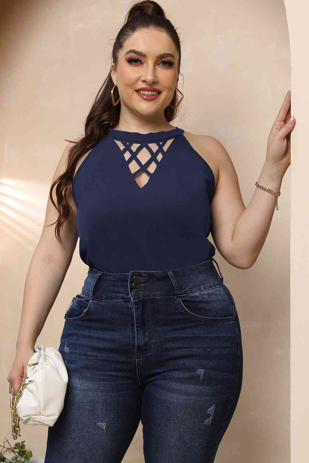 Plus Size Halter Neck Cutout Sleeveless Dress