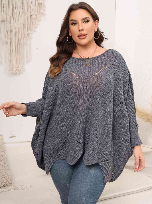 Plus Size Round Neck Batwing Sleeve Sweater - Deals DejaVu