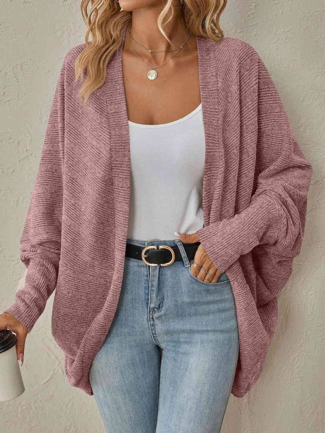 Open Front Dropped Shoulder Cardigan (BFD) T - Deals DejaVu