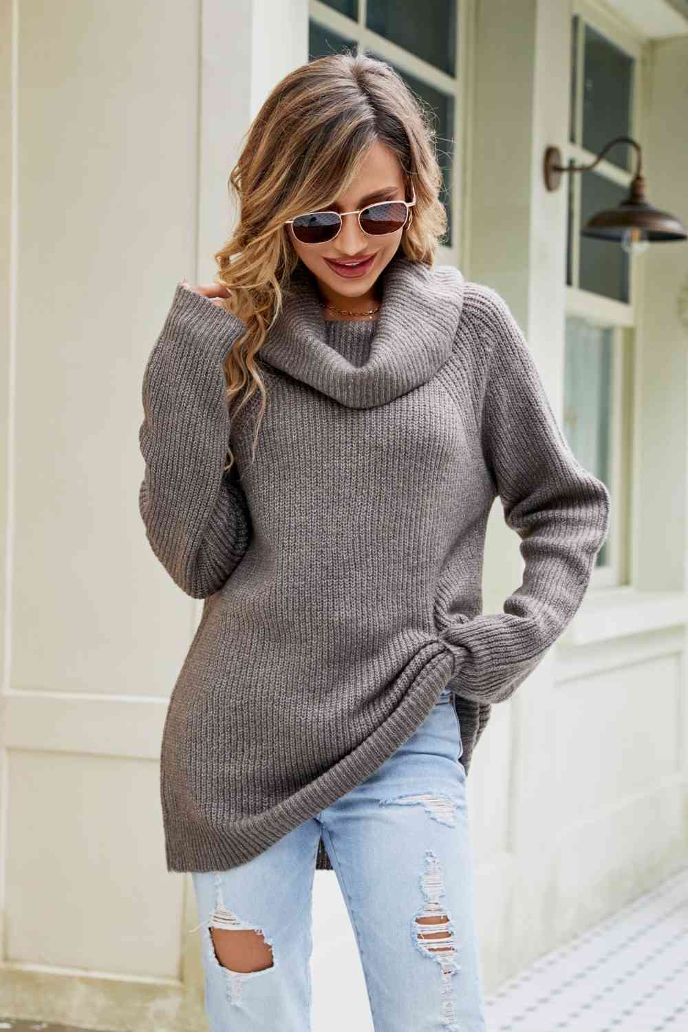 Cowl Neck Raglan Sleeve Sweater - Deals DejaVu