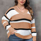Plus Size Striped V-Neck Dropped Shoulder Sweater
