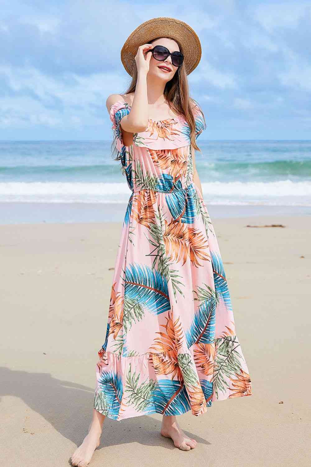 Full Size Ruffled Off-Shoulder Flutter Sleeve Maxi Dress (BWMT) T - Deals DejaVu