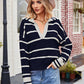 Striped Johnny Collar Sweater - Deals DejaVu