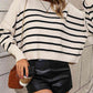 Striped Dropped Shoulder Round Neck Pullover Sweater - Deals DejaVu