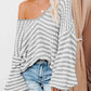 Striped Drop Shoulder V-Neck Sweater - Deals DejaVu