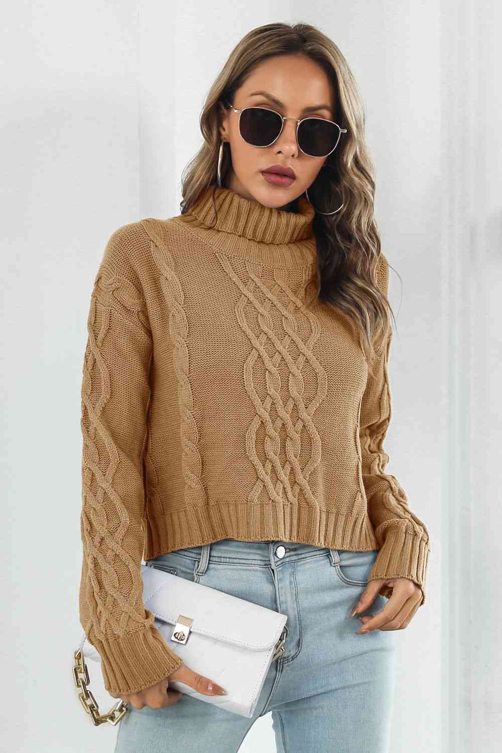 Turtleneck Dropped Shoulder Sweater - Deals DejaVu