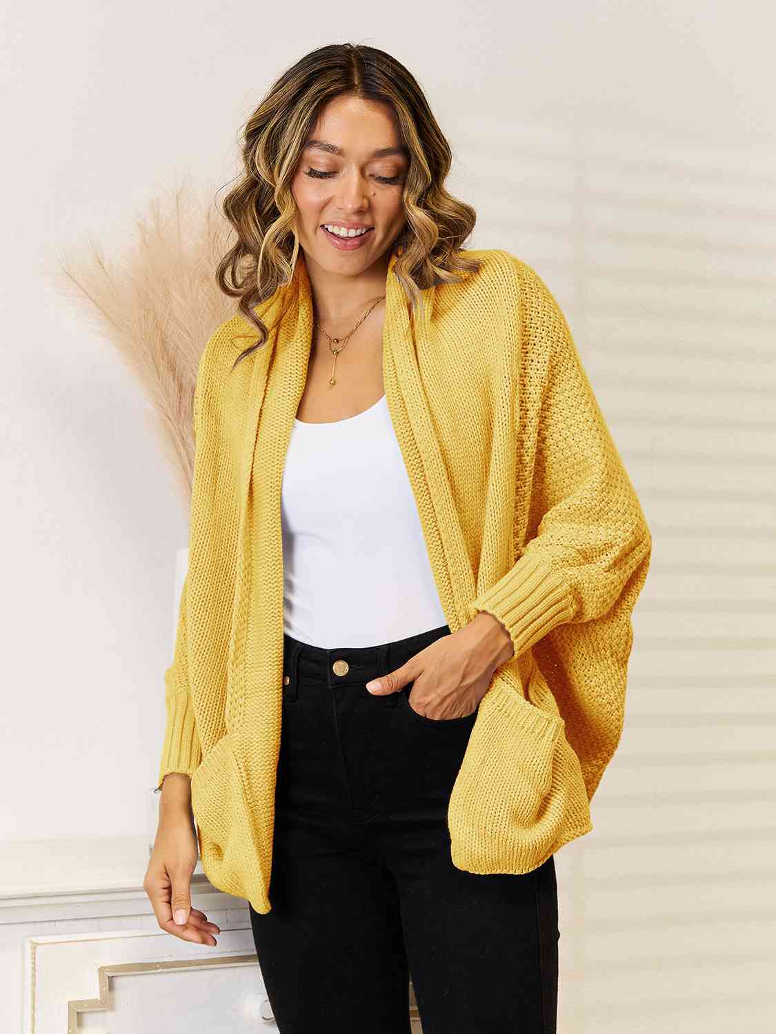 Open Front Cardigan with Pockets - Deals DejaVu