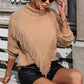 Turtle Neck Tassel Front Long Sleeve Pullover Sweater - Deals DejaVu