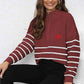 Striped Zip-Up Long Sleeve Ribbed Sweater