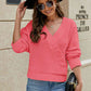 Openwork Surplice Long Sleeve Sweater - Deals DejaVu