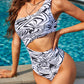 Abstract Print Cutout One-Piece Swimsuit (TB10D) T