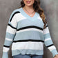 Plus Size Striped V-Neck Dropped Shoulder Sweater