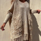 Fringe Detail Long Sleeve Sweater with Pockets - Deals DejaVu