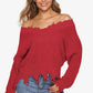 Off-Shoulder Ribbed Long Sleeve Raw Hem Sweater