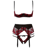 Beautiful Women's 1/4 Cup Sexy Bra & Crotchless Panties Set - Embroidery Lingerie Thin Temptation Sets (TSL2)(F29)