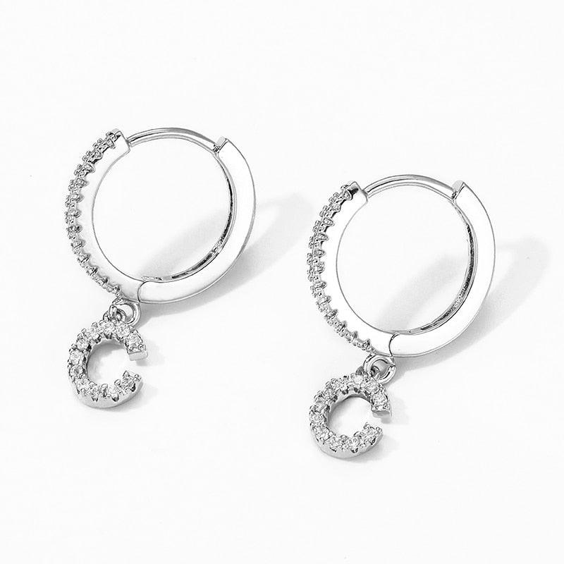Gorgeous 1 Pair Fashion Cute Initial A-Z Letter Earrings - Crystal Gold Small Hoop Earrings (2JW3)1