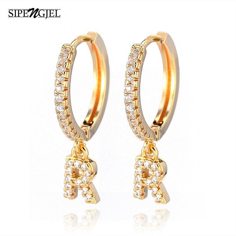 Gorgeous 1 Pair Fashion Cute Initial A-Z Letter Earrings - Crystal Gold Small Hoop Earrings (2JW3)1