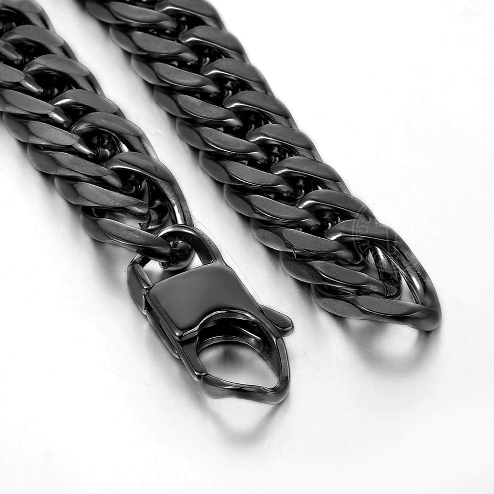 10/15mm Men's Bracelet - 316L Stainless Steel Heavy Silver Color Double Curb Cuban Link Chain (2U83)