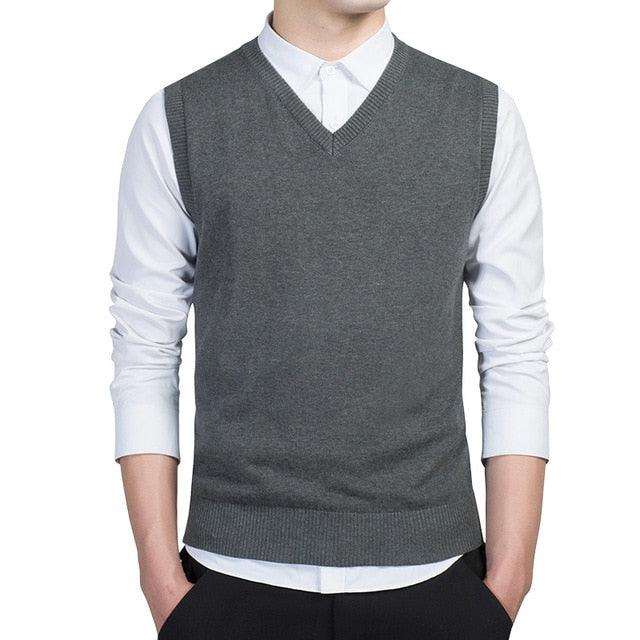 100% Cotton Sweater - Men's Autumn Warm Sweaters - Classic Pure Color V-Neck Sleeveless Vest (D8)(T3M)(T4G)