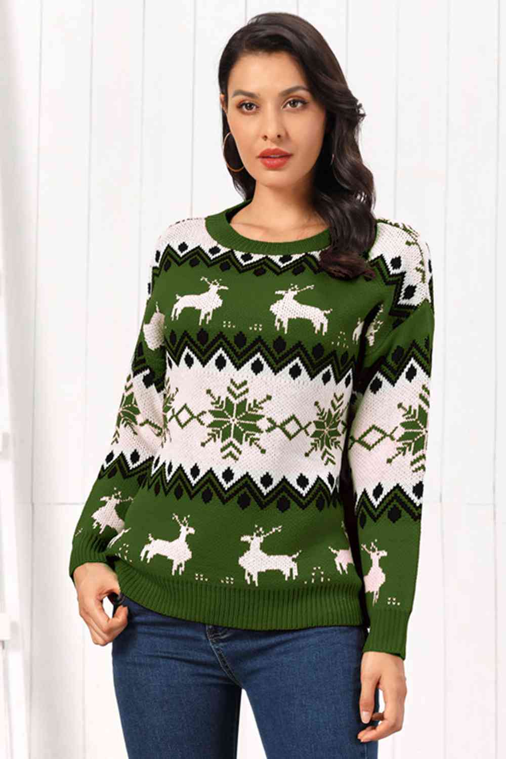 Reindeer Round Neck Sweater - Deals DejaVu