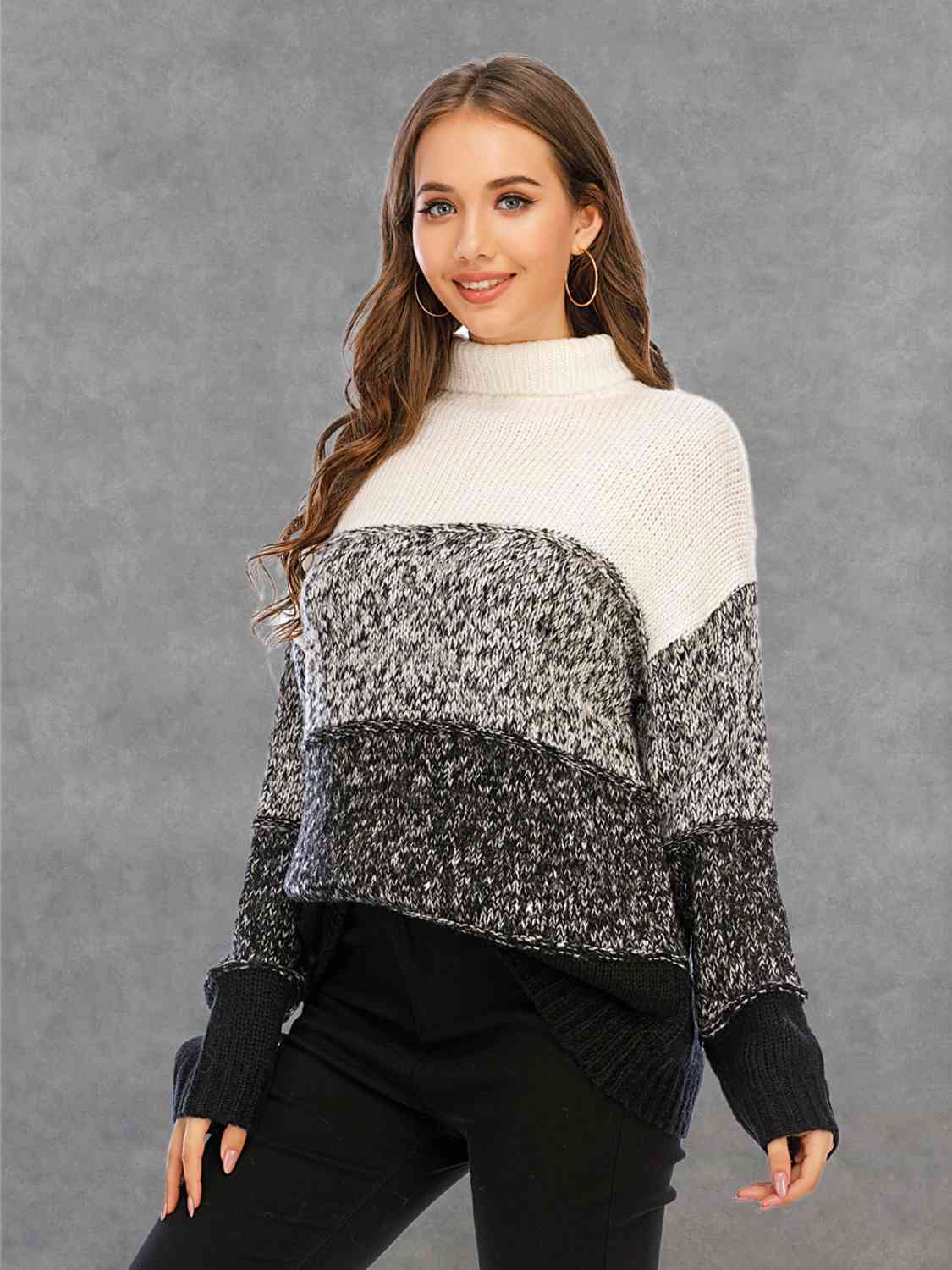 Color Block Turtleneck Sweater - Deals DejaVu