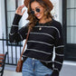 Striped Round Neck Long Sleeve Sweater - Deals DejaVu