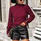 Mock Neck Ribbed Lantern Sleeve Pullover Sweater - Deals DejaVu