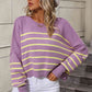 Striped Dropped Shoulder Round Neck Pullover Sweater - Deals DejaVu