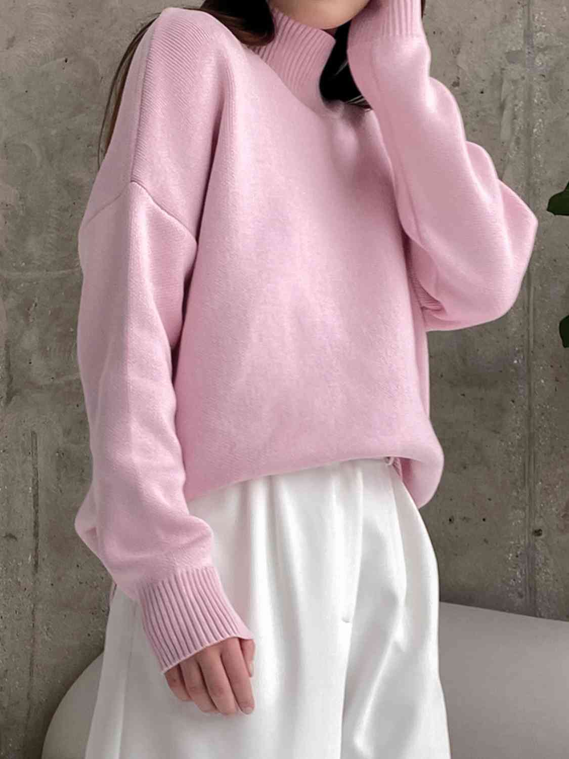 Mock Neck Dropped Shoulder Sweater - Deals DejaVu