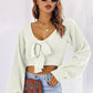 Bow V-Neck Long Sleeve Cropped Sweater