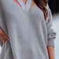 Full Size Cutout V-Neck Rib-Knit Sweater - Deals DejaVu