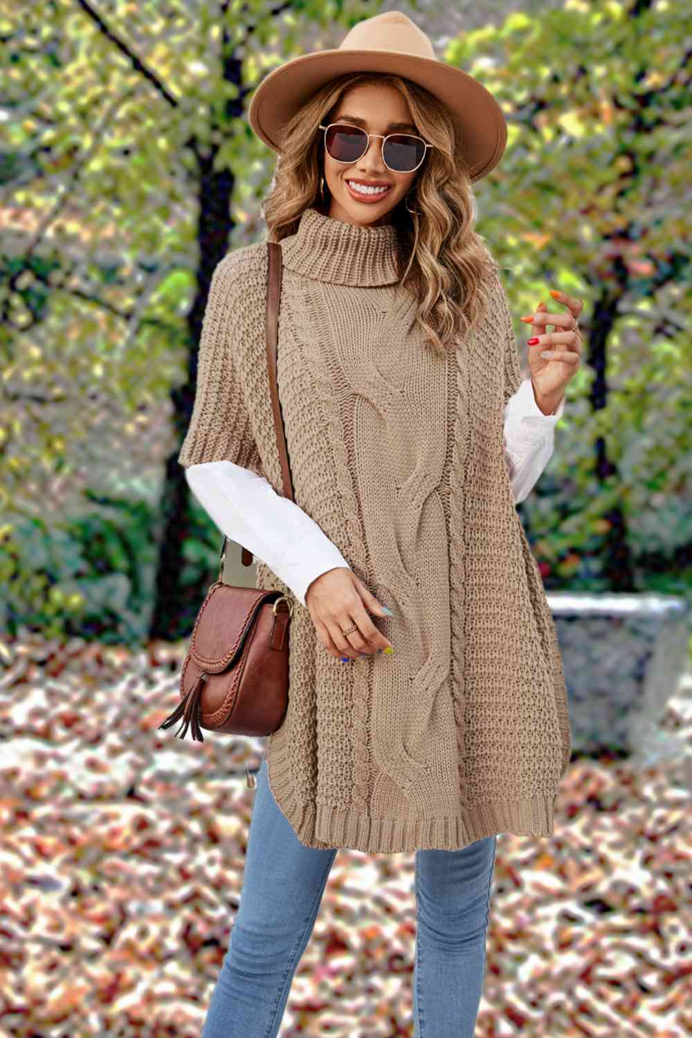 Turtleneck Slit Short Sleeve Sweater - Deals DejaVu